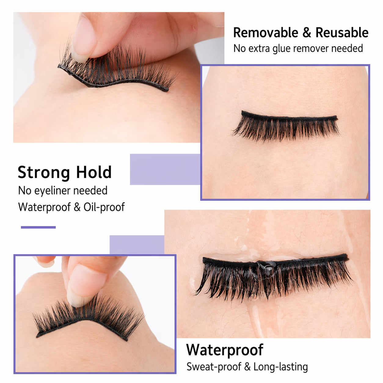 Natural Wispy Press-On False Eyelashes Kit - Self Adhesive Reusable Cat Eye Lashes No Glue Needed