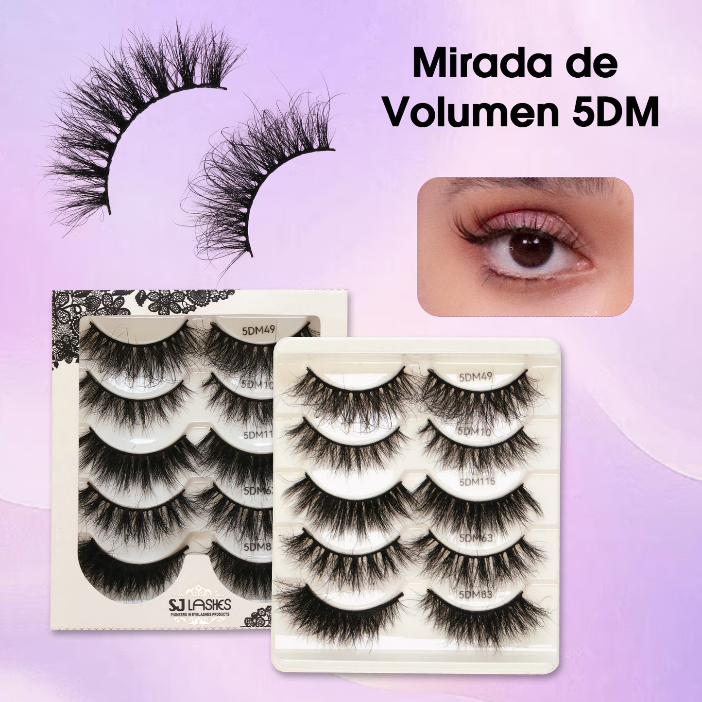 SJLashes 5D Volume False Eyelashes 5 Pairs Mixed Styles Handmade Fluffy Mink Lashes with Soft Cotton Band