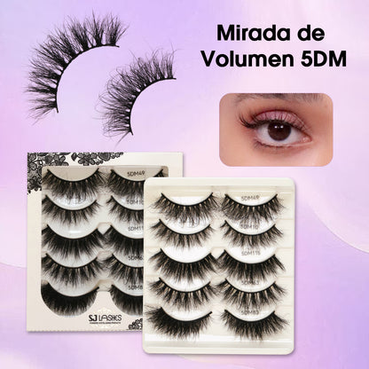 SJLashes 5D Volume False Eyelashes 5 Pairs Mixed Styles Handmade Fluffy Mink Lashes with Soft Cotton Band