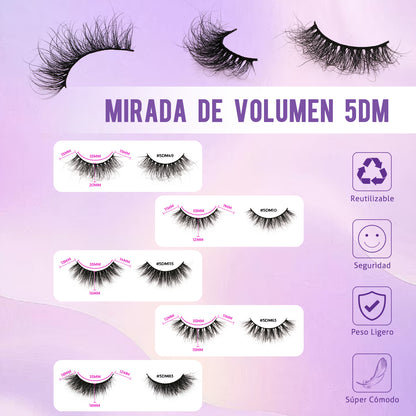 SJLashes 5D Volume False Eyelashes 5 Pairs Mixed Styles Handmade Fluffy Mink Lashes with Soft Cotton Band– Luxury Pro Black Edition