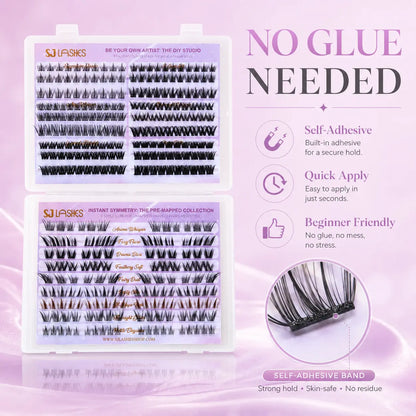 Self Adhesive DIY Lash Extension Kit Pre Mapped Clusters No Glue Needed 15 Styles Natural to Glam