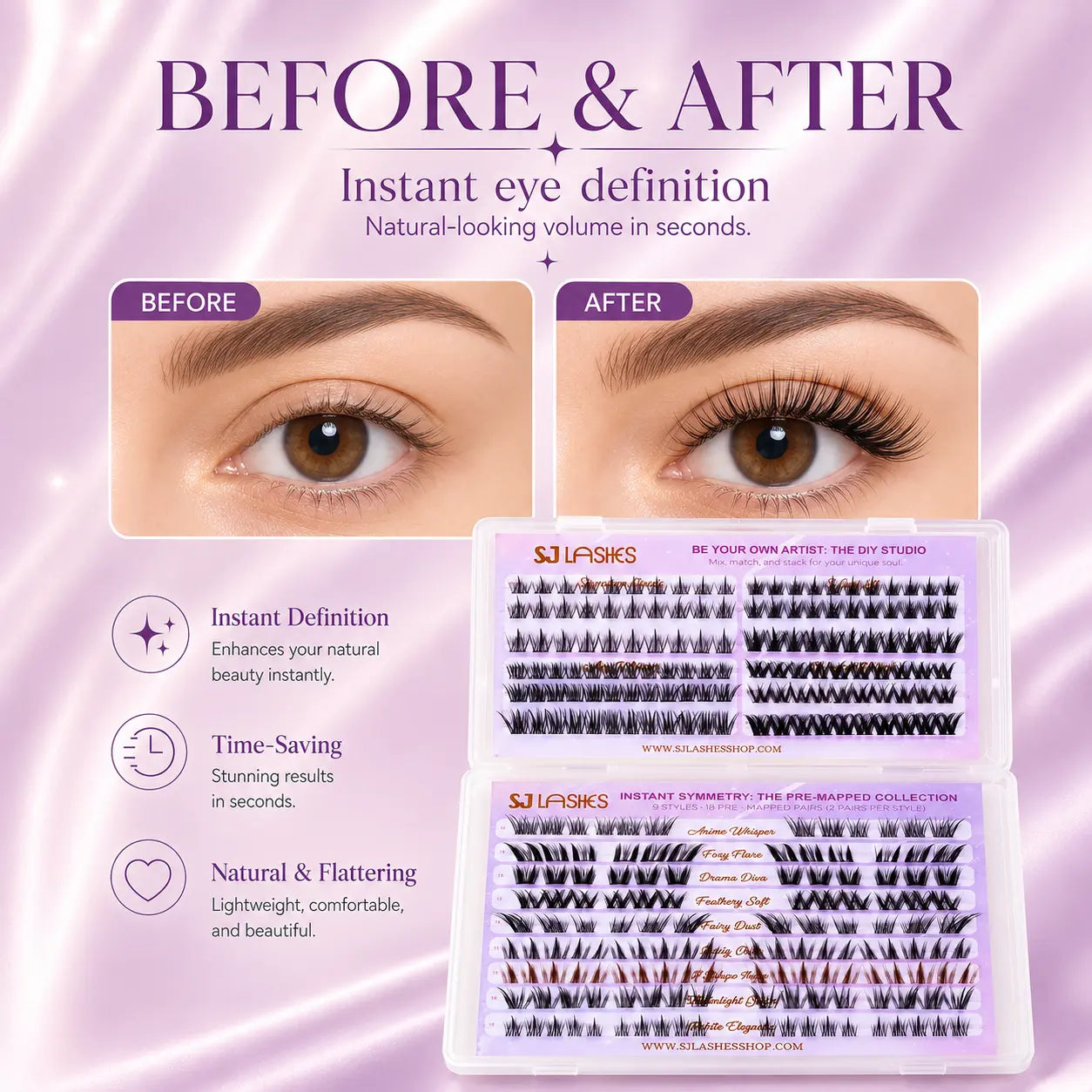 Self Adhesive DIY Lash Extension Kit Pre Mapped Clusters No Glue Needed 15 Styles Natural to Glam