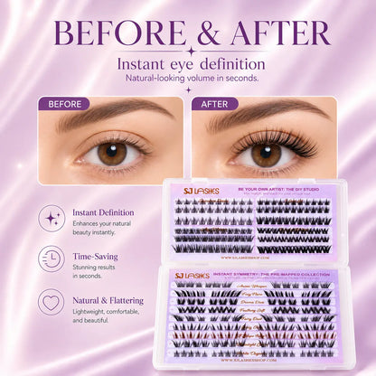 Self Adhesive DIY Lash Extension Kit Pre Mapped Clusters No Glue Needed 15 Styles Natural to Glam