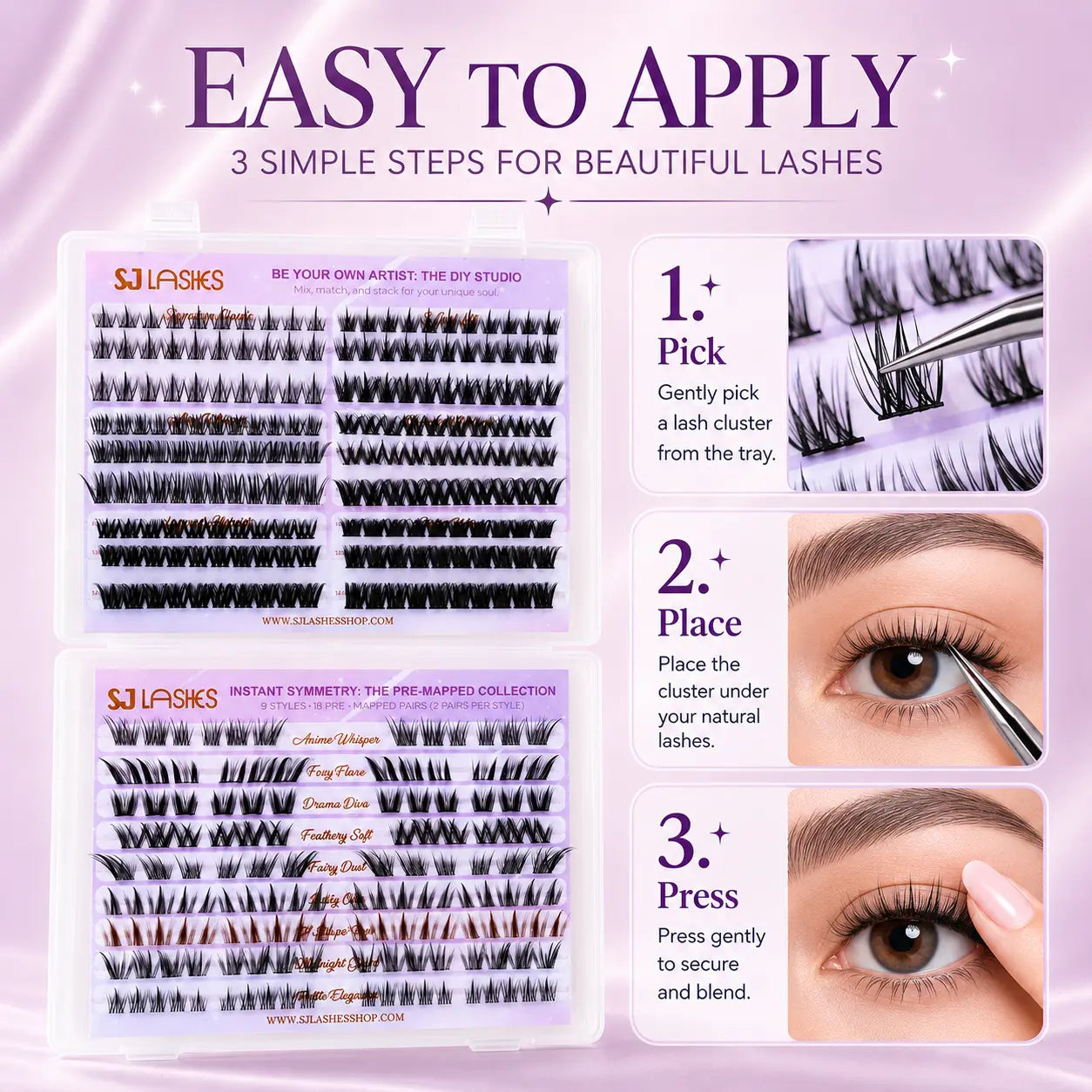 Self Adhesive DIY Lash Extension Kit Pre Mapped Clusters No Glue Needed 15 Styles Natural to Glam