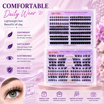 Self Adhesive DIY Lash Extension Kit Pre Mapped Clusters No Glue Needed 15 Styles Natural to Glam