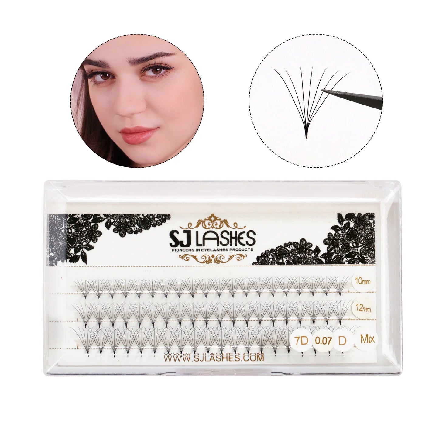 2. SJLASHES 7D Short Stem Wide Fan Lashes (0.07mm) - Knot Free High Volume Promade Lashes