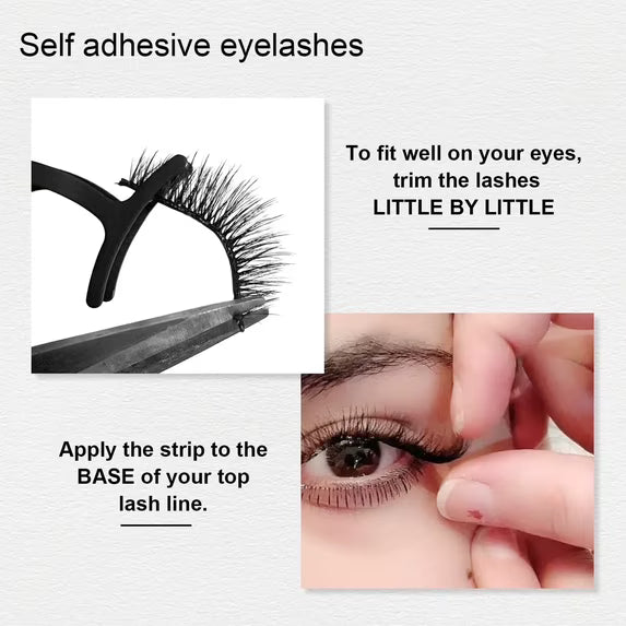 Natural Wispy Press-On False Eyelashes Kit - Self Adhesive Reusable Cat Eye Lashes No Glue Needed