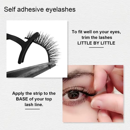 Natural Wispy Press-On False Eyelashes Kit - Self Adhesive Reusable Cat Eye Lashes No Glue Needed