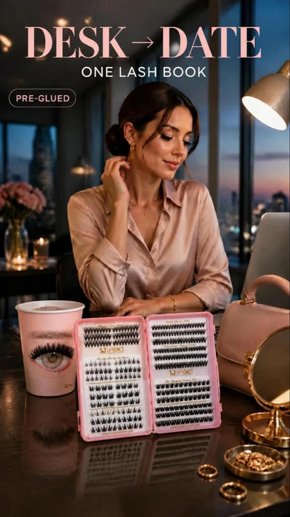 SJLASHES Self Adhesive Cluster Lash Book Pre Glued DIY Lash Extensions 2 Styles No Glue Needed
