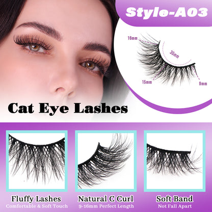 Fluffy Faux Mink False Eyelashes 10 Pairs - C-Curl, Waterproof & Hypoallergenic Fake Lashes (Black)
