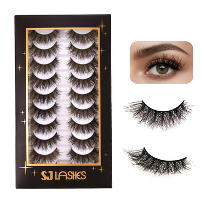 Fluffy Faux Mink False Eyelashes 10 Pairs - C-Curl, Waterproof & Hypoallergenic Fake Lashes (Black)
