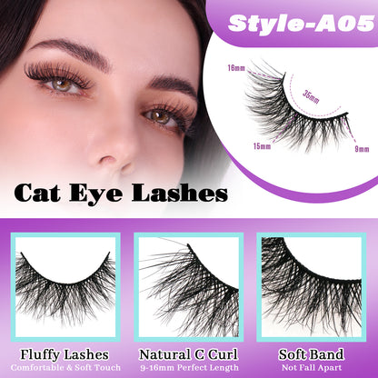Fluffy Faux Mink False Eyelashes 10 Pairs - C-Curl, Waterproof & Hypoallergenic Fake Lashes (Black)