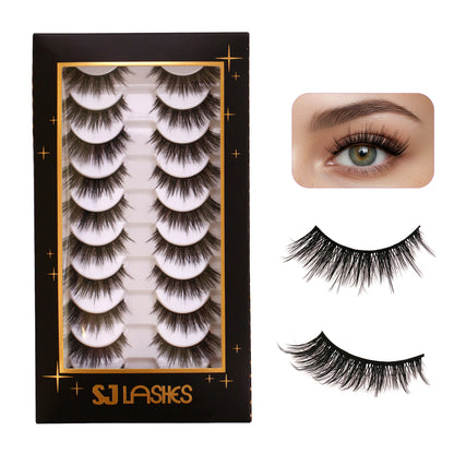 Fluffy Faux Mink False Eyelashes 10 Pairs - C-Curl, Waterproof & Hypoallergenic Fake Lashes (Black)