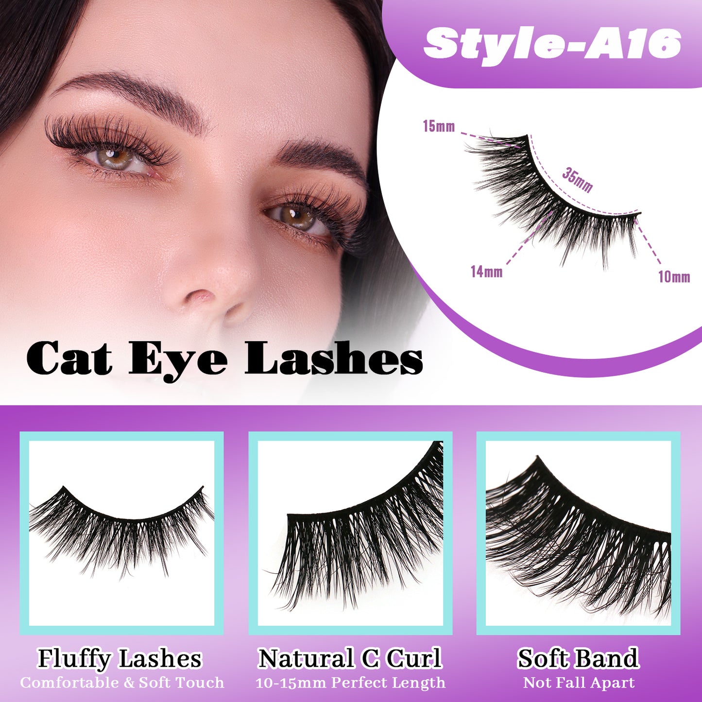 Fluffy Faux Mink False Eyelashes 10 Pairs - C-Curl, Waterproof & Hypoallergenic Fake Lashes (Black)