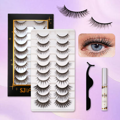 SJ Lashes 10 Pairs 3D False Eyelashes Kit Mixed Styles Natural to Fluffy Volume Lash Set with Glue and Tweezers