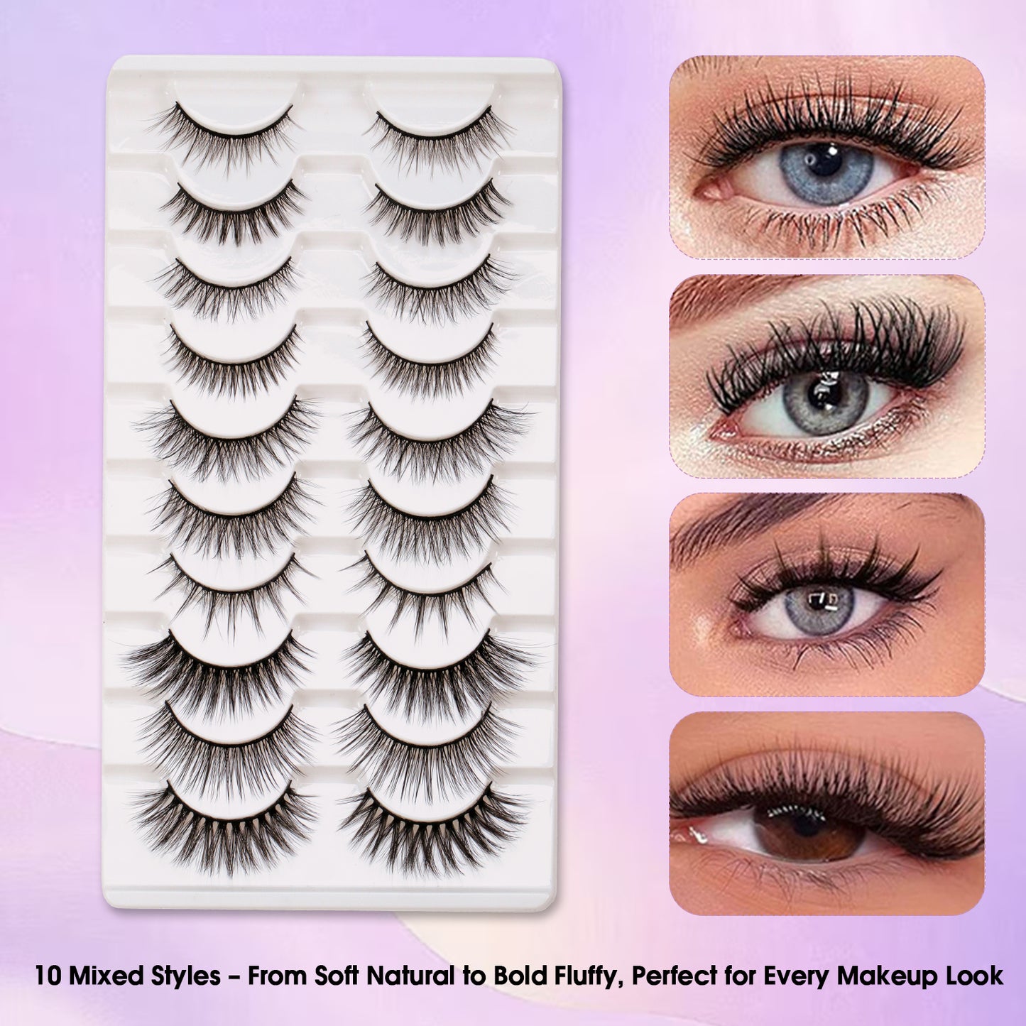 SJ Lashes 10 Pairs 3D False Eyelashes Kit Mixed Styles Natural to Fluffy Volume Lash Set with Glue and Tweezers