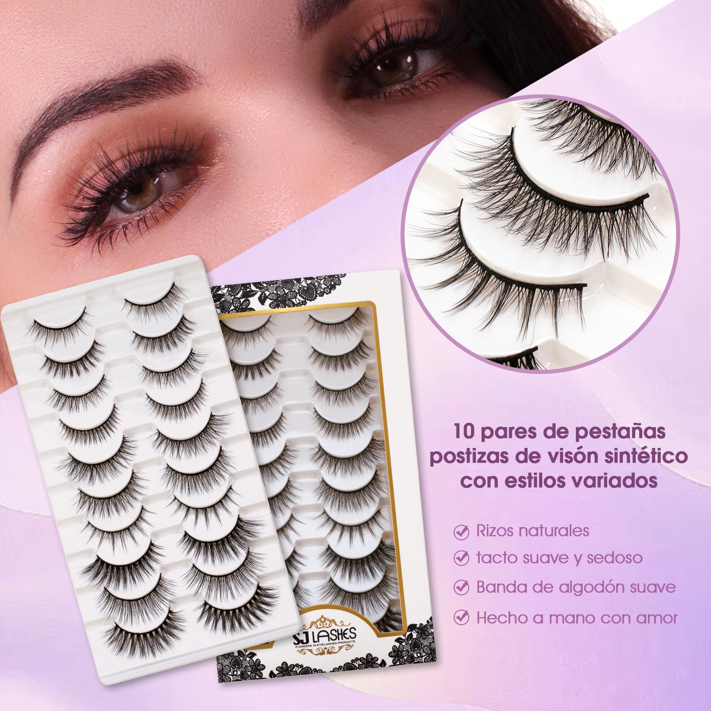 10 Pairs Faux Mink False Eyelashes Mixed Styles Multipack Fluffy Natural to Dramatic Handmade Lashes with Soft Cotton Band