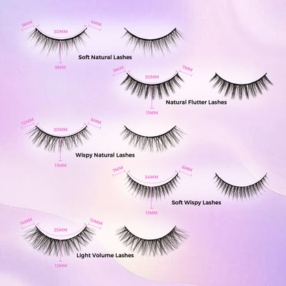 SJ Lashes 10 Pairs 3D False Eyelashes Kit Mixed Styles Natural to Fluffy Volume Lash Set with Glue and Tweezers