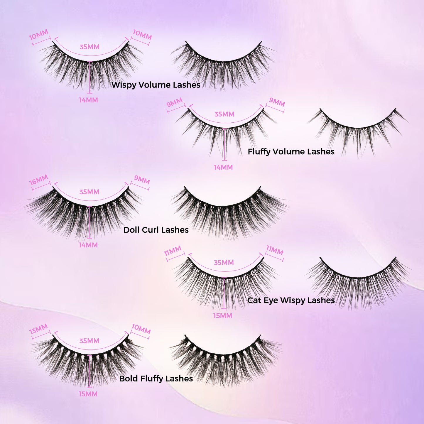 SJ Lashes 10 Pairs 3D False Eyelashes Kit Mixed Styles Natural to Fluffy Volume Lash Set with Glue and Tweezers