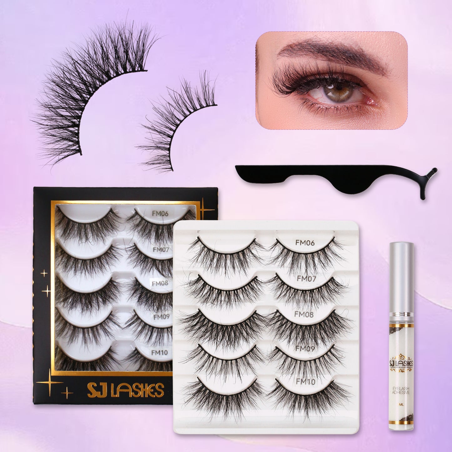 The Celestial 5D Mink Lite Lashes (Sparsest) – Luxury Pro Black Eyelash Kit