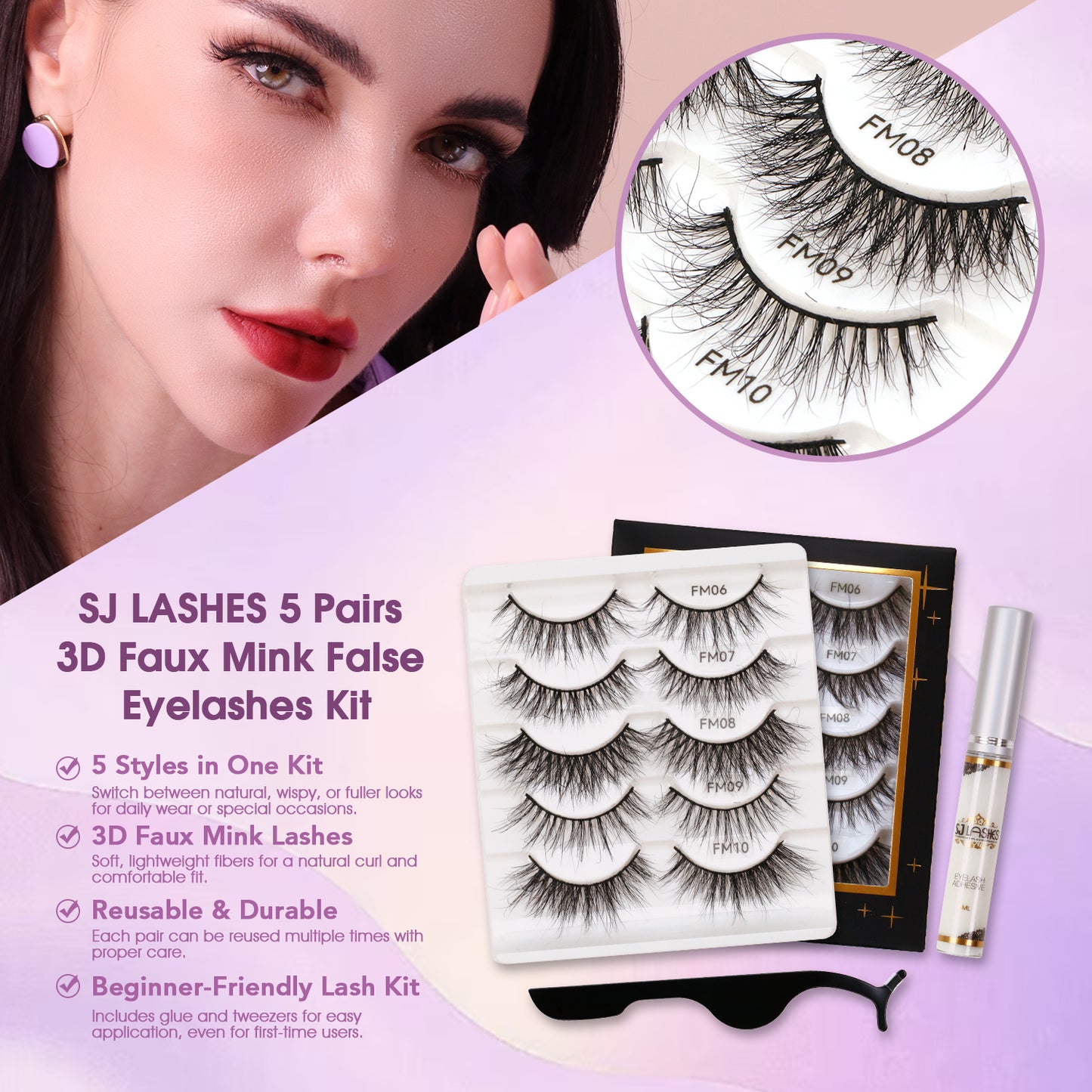 The Celestial 5D Mink Lite Lashes (Sparsest) – Luxury Pro Black Eyelash Kit