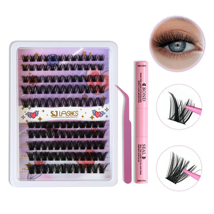 SJLASHES Complete DIY Lash Extension Kit Wispy Cluster Lashes with 2-in-1 Bond and Seal