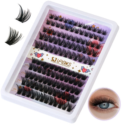 SJLASHES Complete DIY Lash Extension Kit Wispy Cluster Lashes with 2-in-1 Bond and Seal