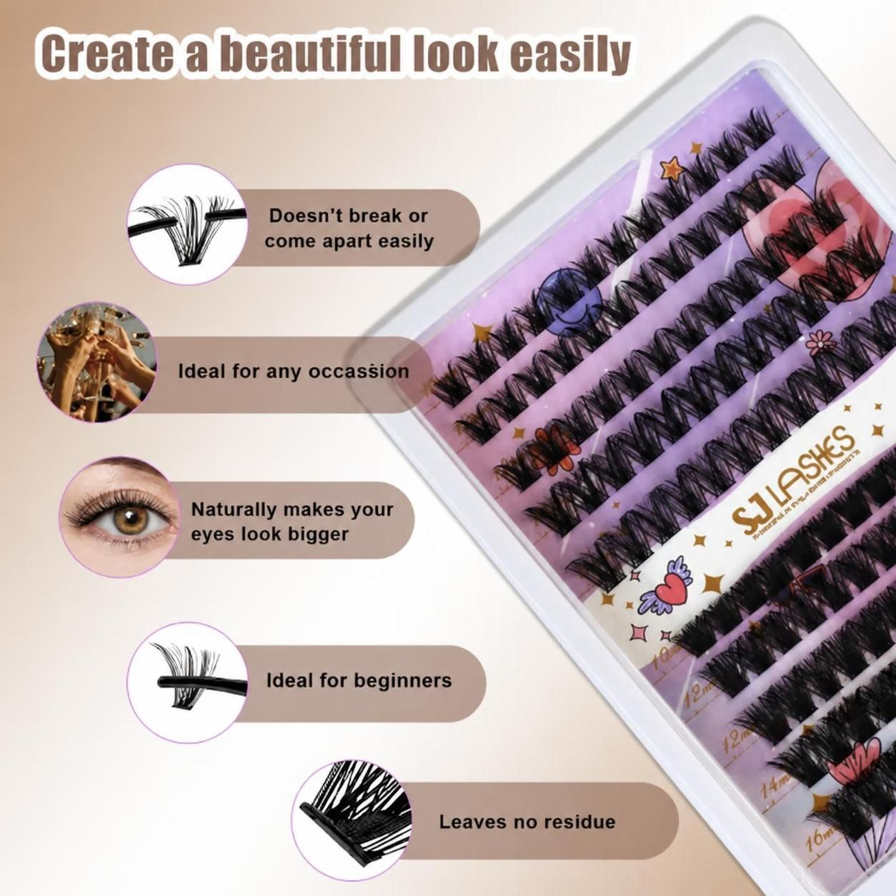 SJLASHES Complete DIY Lash Extension Kit Wispy Cluster Lashes with 2-in-1 Bond and Seal