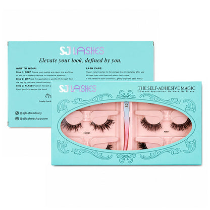 SJ LASHES Self-Adhesive Magic False Lashes Kit - 6 Pairs Reusable Pre-Glued Eyelashes with Pro Applicator - No Glue 3-Second Application