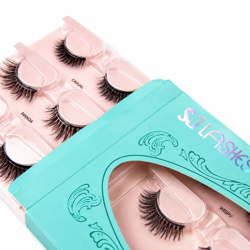 SJ LASHES Self-Adhesive Magic False Lashes Kit - 6 Pairs Reusable Pre-Glued Eyelashes with Pro Applicator - No Glue 3-Second Application