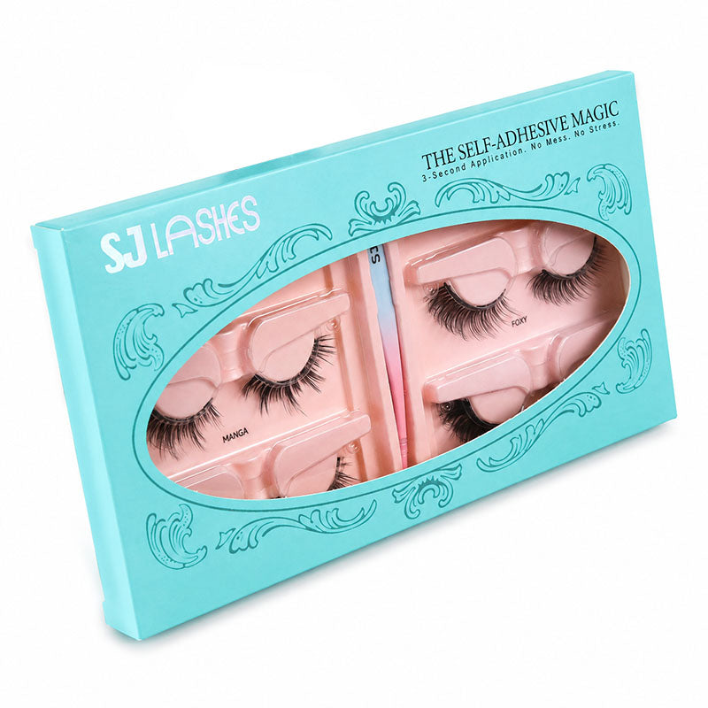SJ LASHES Self-Adhesive Magic False Lashes Kit - 6 Pairs Reusable Pre-Glued Eyelashes with Pro Applicator - No Glue 3-Second Application