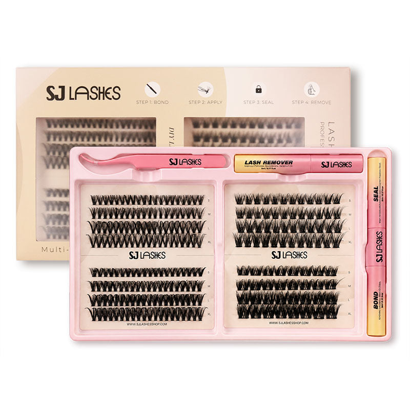 SJ LASHES DIY Professional Lash Extension Kit - Multi-Style Cluster Lashes (10-16mm) with Dual-Ended Bond & Seal and Lash Remover