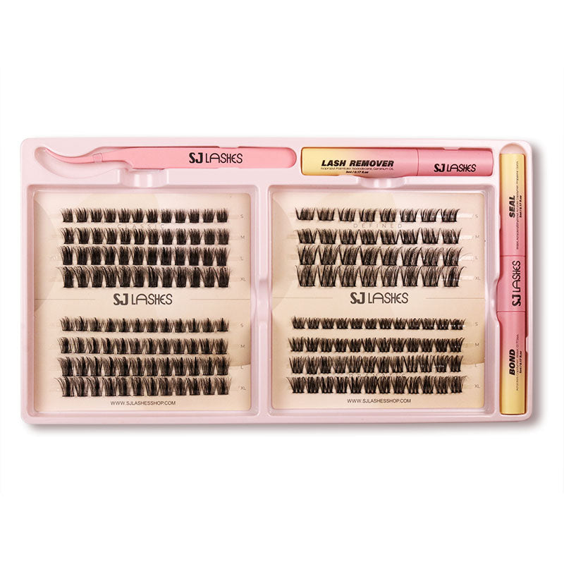 SJ LASHES DIY Professional Lash Extension Kit - Multi-Style Cluster Lashes (10-16mm) with Dual-Ended Bond & Seal and Lash Remover