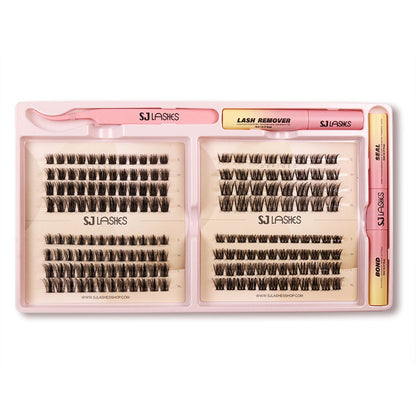 SJ LASHES DIY Professional Lash Extension Kit - Multi-Style Cluster Lashes (10-16mm) with Dual-Ended Bond & Seal and Lash Remover
