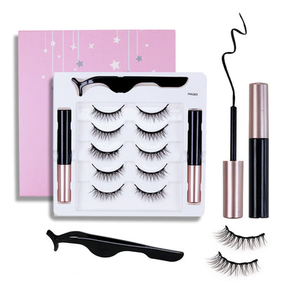 5 Pairs Magnetic Eyelashes and Eyeliner Kit - Wispy Natural Look False Lashes with Tweezers (C Curl, No Glue, Reusable)