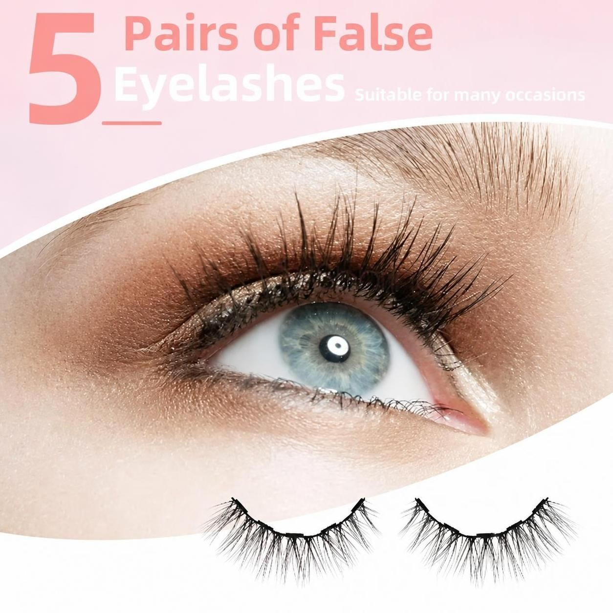 5 Pairs Magnetic Eyelashes and Eyeliner Kit - Wispy Natural Look False Lashes with Tweezers (C Curl, No Glue, Reusable)