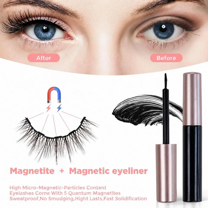 5 Pairs Magnetic Eyelashes and Eyeliner Kit - Wispy Natural Look False Lashes with Tweezers (C Curl, No Glue, Reusable)