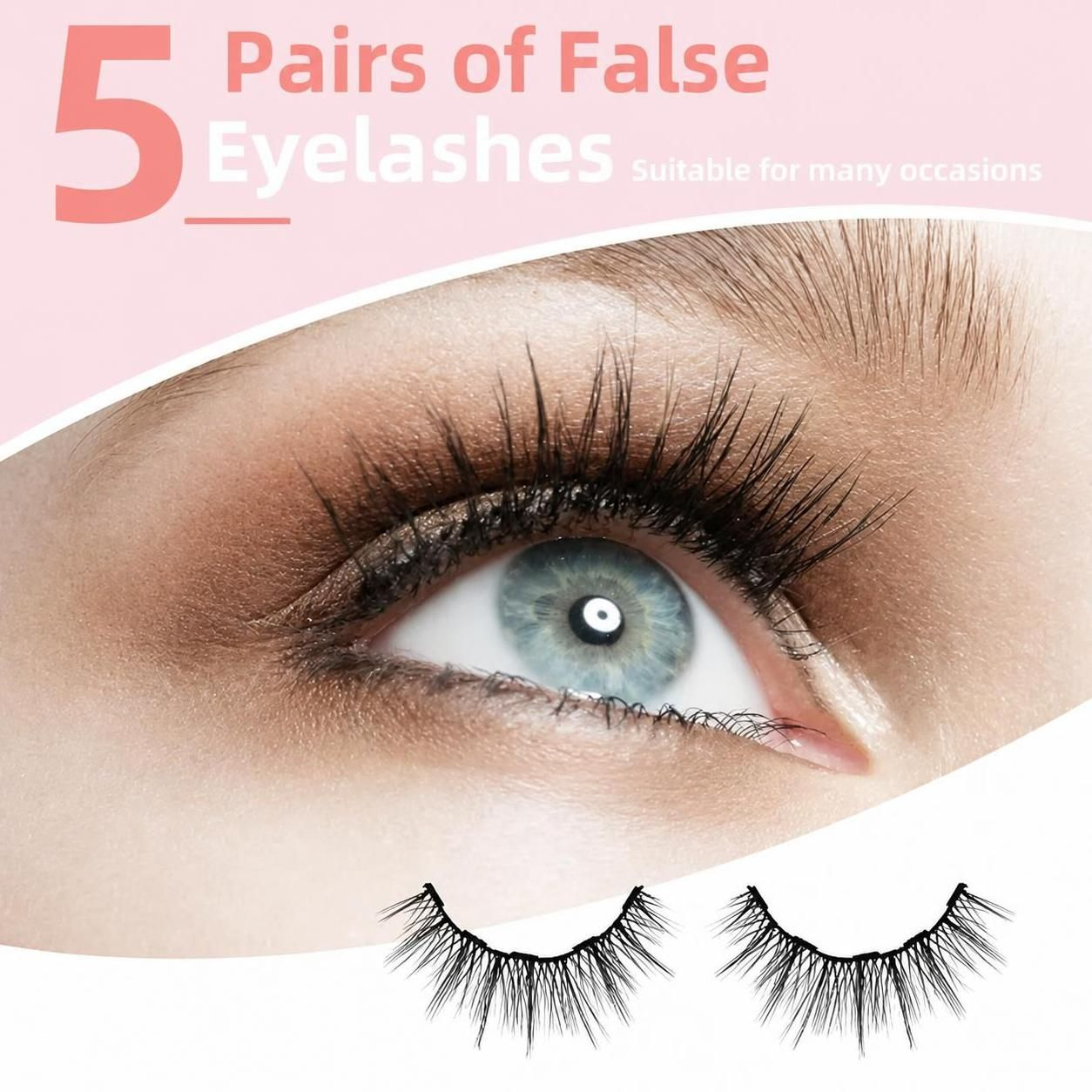 5 Pairs Magnetic Eyelashes and Eyeliner Kit - Wispy Natural Look False Lashes with Tweezers (C Curl, No Glue, Reusable)