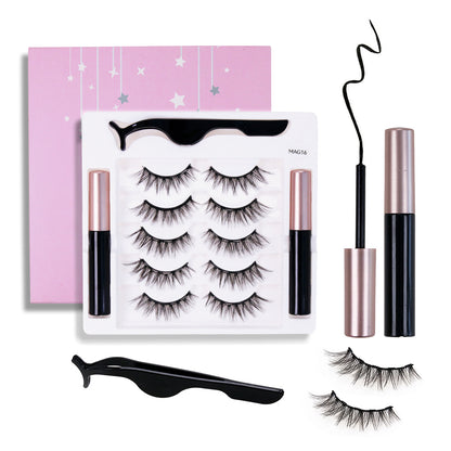 5 Pairs Magnetic Eyelashes and Eyeliner Kit - Wispy Natural Look False Lashes with Tweezers (C Curl, No Glue, Reusable)