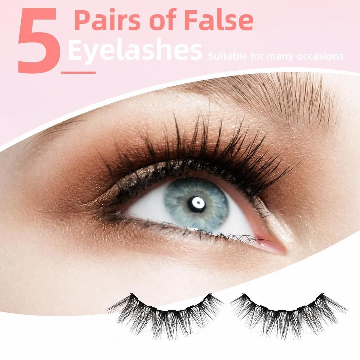 5 Pairs Magnetic Eyelashes and Eyeliner Kit - Wispy Natural Look False Lashes with Tweezers (C Curl, No Glue, Reusable)