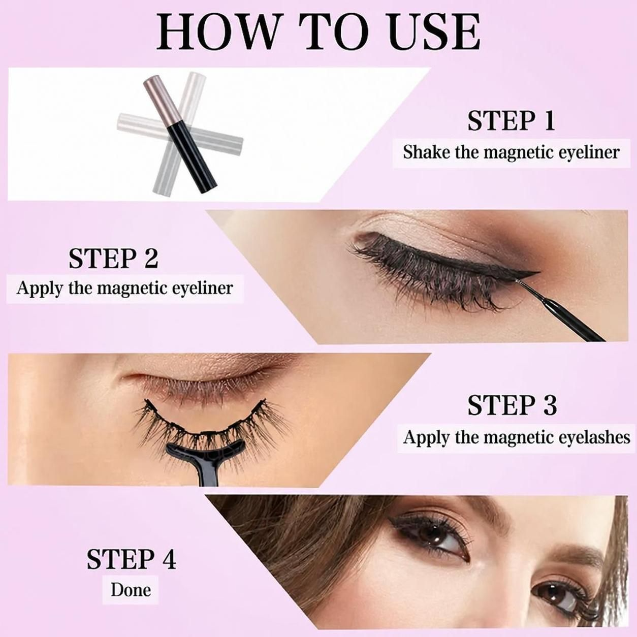 5 Pairs Magnetic Eyelashes and Eyeliner Kit - Wispy Natural Look False Lashes with Tweezers (C Curl, No Glue, Reusable)