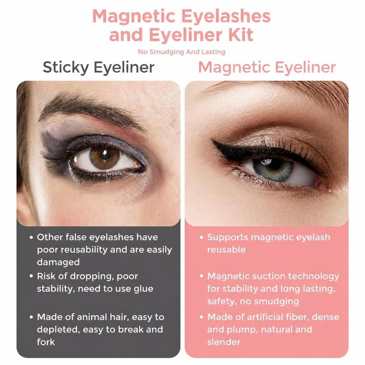5 Pairs Magnetic Eyelashes and Eyeliner Kit - Wispy Natural Look False Lashes with Tweezers (C Curl, No Glue, Reusable)