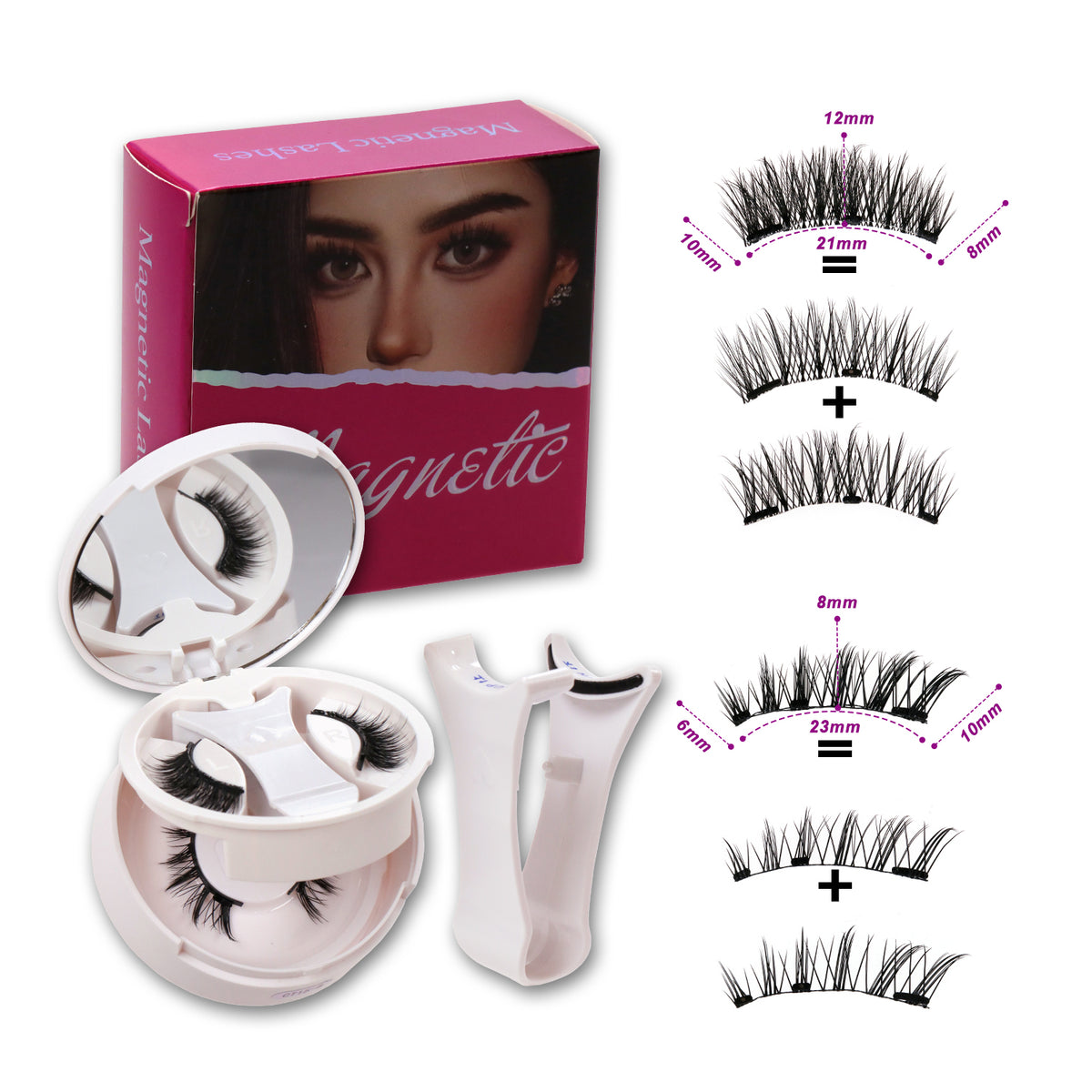 3D Natural Magnetic Eyelashes Kit - No-Glue Reusable Faux Mink Lashes with Mirrored Case (2 Styles) | Beginner Friendly