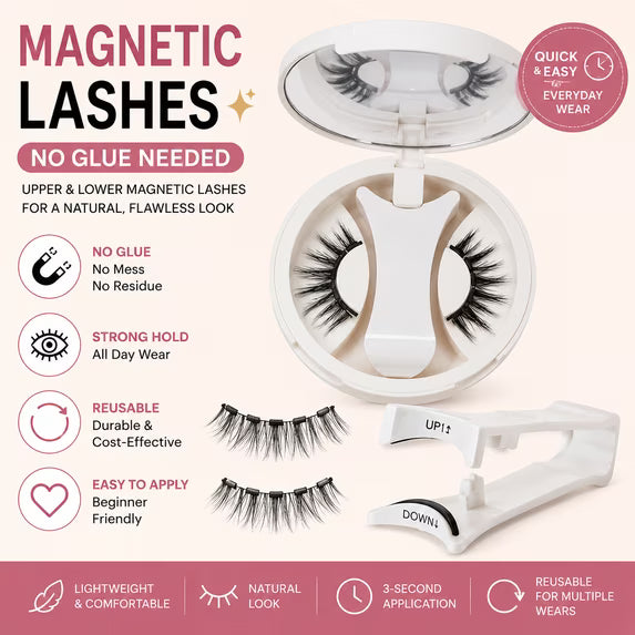 Natural Look Magnetic Eyelashes Kit with Applicator - Reusable Glue Free False Lashes