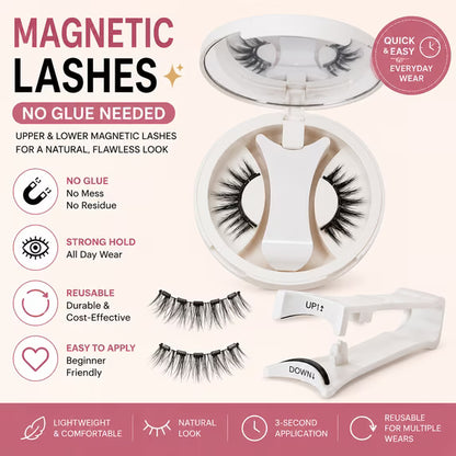Natural Look Magnetic Eyelashes Kit with Applicator - Reusable Glue Free False Lashes