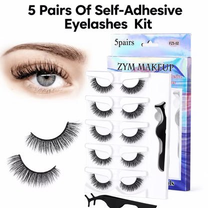 Natural Wispy Press-On False Eyelashes Kit - Self Adhesive Reusable Cat Eye Lashes No Glue Needed
