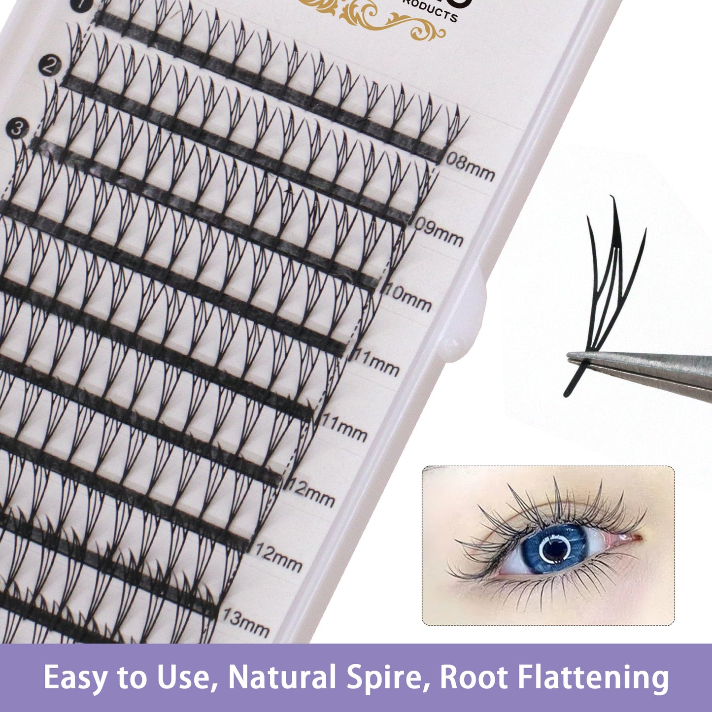 SJLASHES Manga Anime Lash Extensions 0.05mm Ultra Soft Faux Mink Premade Wispy V-Tip Spikes Fox Eye Pixie Texture 10 Rows Mixed Tray