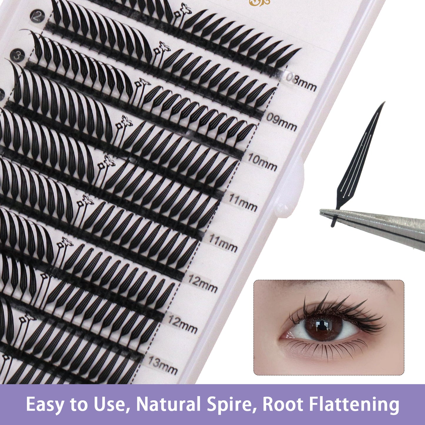 SJLASHES Manga Anime Lash Extensions 0.05mm Ultra Soft Faux Mink Premade Wispy V-Tip Spikes Fox Eye Pixie Texture 10 Rows Mixed Tray