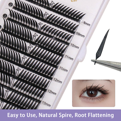SJLASHES Manga Anime Lash Extensions 0.05mm Ultra Soft Faux Mink Premade Wispy V-Tip Spikes Fox Eye Pixie Texture 10 Rows Mixed Tray