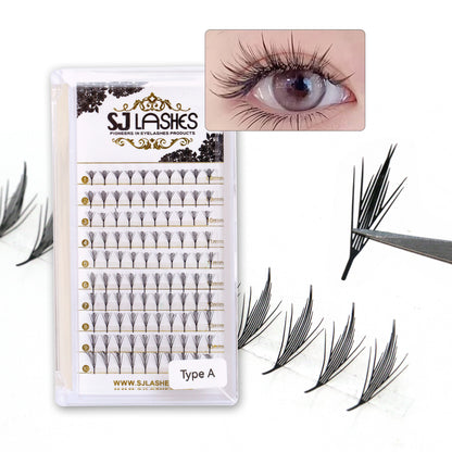 SJLASHES Manga Anime Lash Extensions 0.05mm Ultra Soft Faux Mink Premade Wispy V-Tip Spikes Fox Eye Pixie Texture 10 Rows Mixed Tray